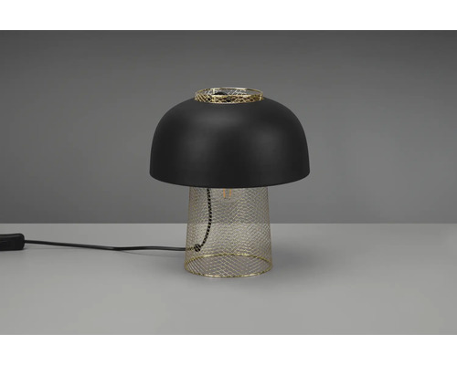 Lampă de masă cu abajur negru și cadru din sârmă auriu