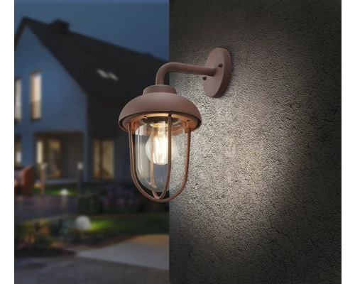 Lumină de perete exterioară în stil retro, cu un panou de sticlă transparent și un bec