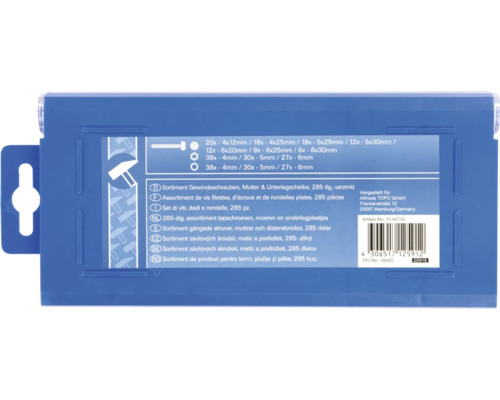 Set șuruburi pentru lemn, piulițe și șaibe, 285 bucăți