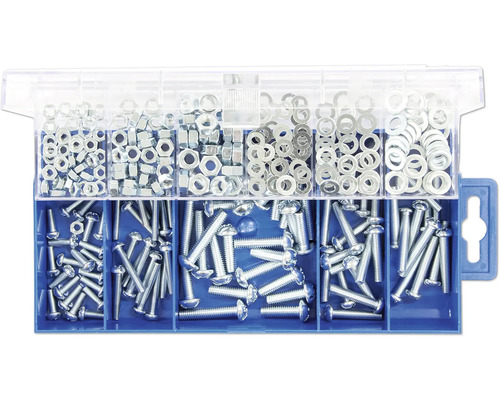 Cutie de sortimente cu șuruburi, piulițe și șaibe