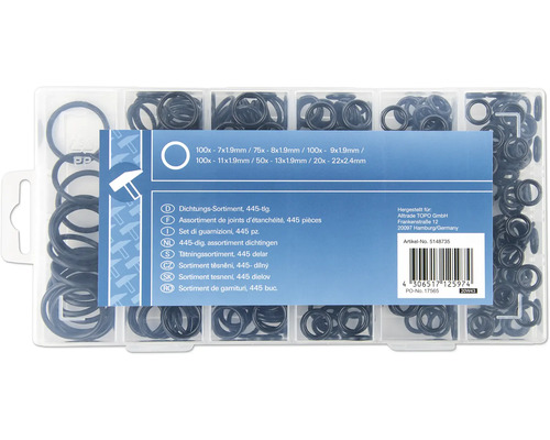 Set de garnituri, 445 bucăți în cutie de sortare