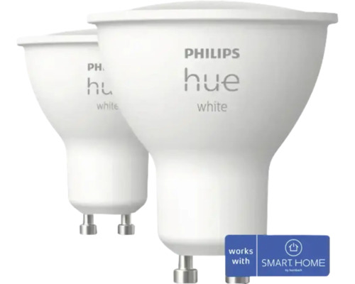 Becuri LED variabile Philips Hue GU10 4,2W 400 lumeni, lumină caldă, Bluetooth, 2 bucăți Două becuri Philips Hue White