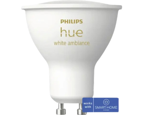 Bec LED variabil Philips Hue GU10 4,2W 400 lumeni, lumină albă 2200-6500K, Bluetooth