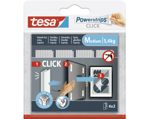 Tesa Powerstrips Click, potrivit pentru pereți tencuiți și tapet