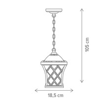 Desen cu o lampă suspendată cu dimensiunile de 105 cm înălțime și 18,5 cm lățime
