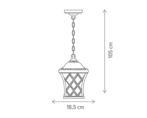 Desen cu o lampă suspendată cu dimensiunile de 105 cm înălțime și 18,5 cm lățime