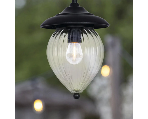 Lămpi suspendate cu abajur din sticlă clară, canelată, și bec decorativ