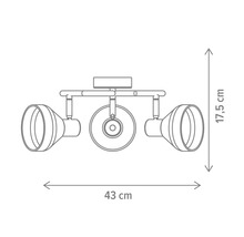 Dimensiunile plafonierei cu trei spoturi: 43 cm lățime și 17,5 cm înălțime