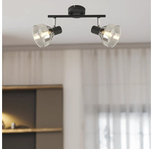 Lumină de plafon cu două spoturi din sticlă și metal