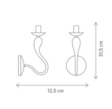 Schiță a unei lămpi de perete cu dimensiunile de 12,5 cm și 31,5 cm