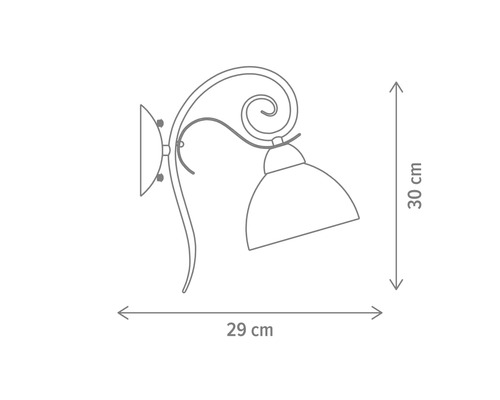 Desen tehnic al unei lămpi de perete cu dimensiunile de 30 cm înălțime și 29 cm lățime.