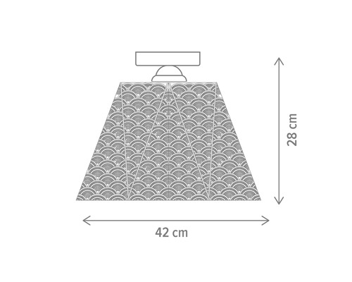 Desen tehnic al unei lămpi suspendate cu dimensiunile de 42 pe 28 centimetri