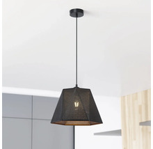 Lustr negru cu abajur geometric și model filigranat