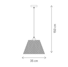 Desen cu o lampă suspendată cu o lungime de 150 centimetri și o lățime de 35 centimetri