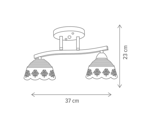 Dimensiunile plafonierei: 37 centimetri lățime și 23 centimetri înălțime.