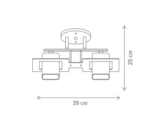 Desen tehnic al unei lămpi de tavan cu dimensiunile de 39 pe 25 de centimetri.