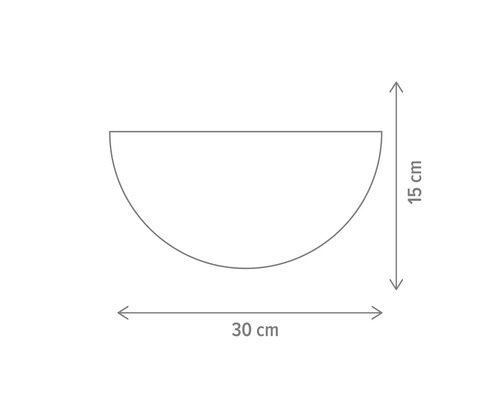 Schiță a unei jumătăți de vas cu dimensiunile de 30 cm lățime și 15 cm înălțime