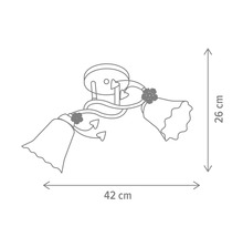 Desen tehnic al unei lămpi de plafon cu două lămpi, dimensiuni 42 pe 26 centimetri