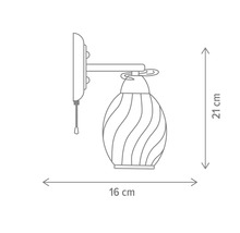 Desen tehnic al unei lămpi de perete cu dimensiunile de 21 pe 16 centimetri