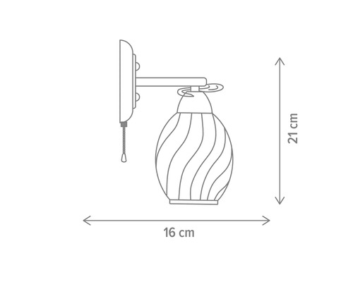 Desen tehnic al unei lămpi de perete cu dimensiunile de 21 pe 16 centimetri