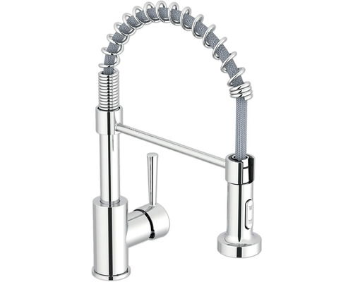Baterie de bucătărie cu arc spiralat și duș extractibil