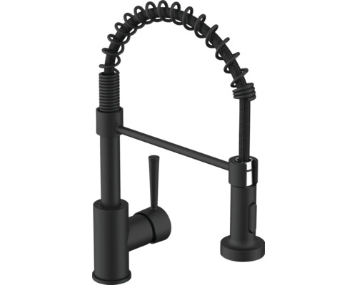 Baterie de bucătărie neagră cu arc spiralat