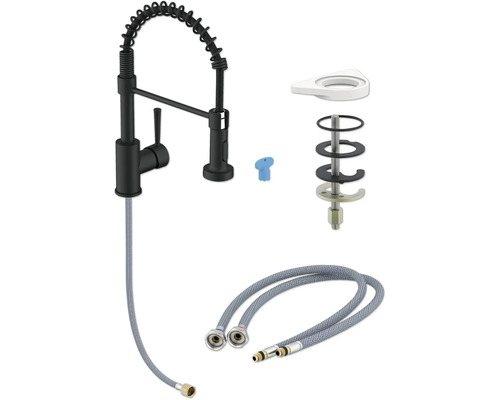 Baterie de bucătărie cu furtun de duș, material de montaj și furtunuri de conectare flexibile