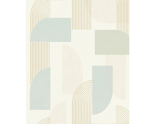 Tapet vlies Grandeco Maison model geometric verde 10,05x0,53 m Tapet cu model geometric de cercuri, dreptunghiuri și linii