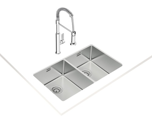 Chiuvetă dublă cu baterie pentru bucătărie