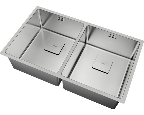 Chiuvetă dublă din oțel inoxidabil cu ventile de sită pătrate