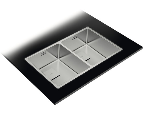 Chiuvetă din oțel inoxidabil cu două cuve în blat negru