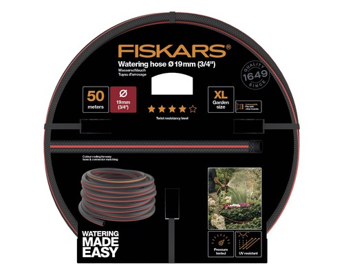 Furtun de udare Fiskars cu diametrul de 19 milimetri și lungimea de 50 de metri