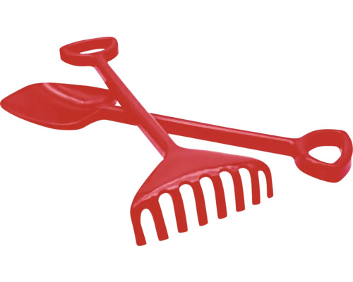 Lopată și greblă roșie pentru cutia cu nisip