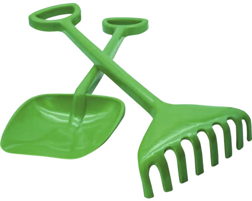 Lopată și greblă verde pentru copii încrucișate