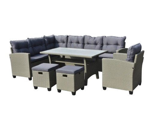 Set de mobilier de grădină cu masă, bancă de colț, fotoliu și taburete