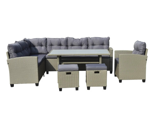 Set de mobilier de grădină cu canapea, masă, fotoliu și taburete