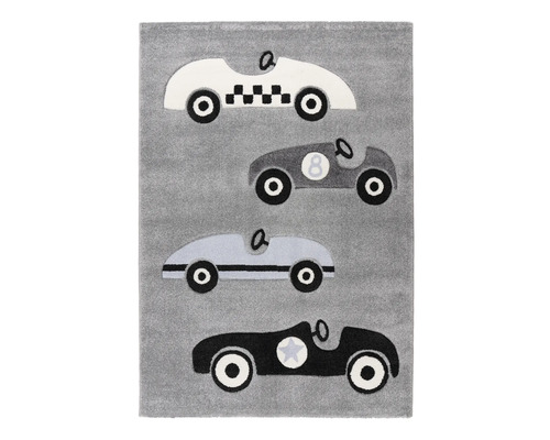 Covor copii Happy mașinuțe argintiu 80x150 cm Covor gri cu motive auto