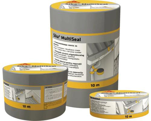 Trei role de bandă de etanșare Sika MultiSeal, fiecare cu o lungime de 10 metri