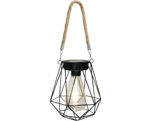 Lampă solară decorativă cu suspensie din sfoară și cadru geometric din sârmă