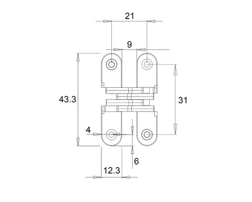 Desen tehnic al unei balamale cu dimensiuni