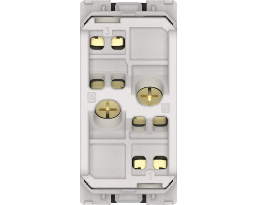 Prim-plan cu spatele unui comutator cu borne cu șurub și borne cu ștecăr.