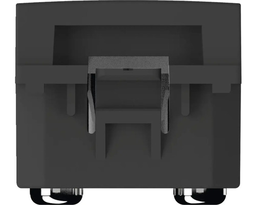 Vizualizare detaliată a unui produs din plastic negru cu prindere