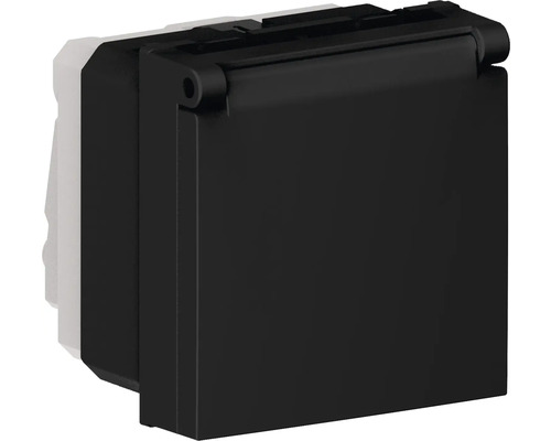 Priză simplă cu împământare Himel, capac de protecție, 2 module, negru