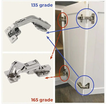 Reprezentare a balamalelor de 135 de grade și de 165 de grade pe o ușă de dulap albă