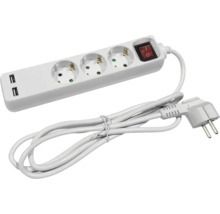 Prelungitor electric Entac 3 prize + 2x USB A 1,5m 3680W, alb, cu întrerupător