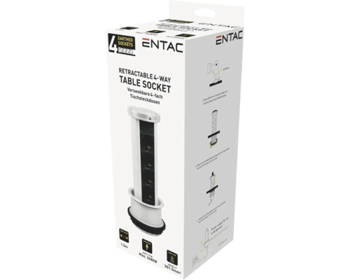 Priza de masă retractabilă cu 4 căi Entac în ambalaj