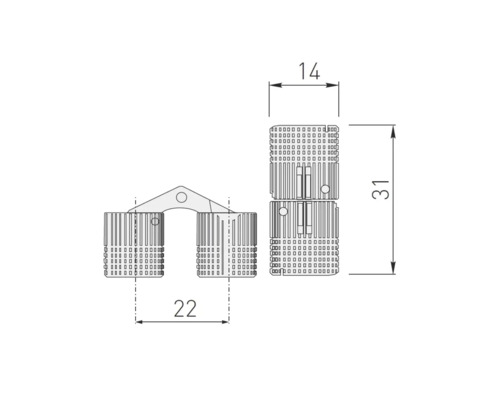 Desen tehnic al unei balamale de ușă cu dimensiuni