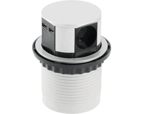 Multipriză electrică încorporabilă GTV 5 posturi, 3xCP contact de protecție, protecție copii & 2xUSB, gri/negru Multipriză electrică încorporabilă GTV 5 posturi, 3xCP contact de protecție, protecție copii & 2xUSB, gri/negru