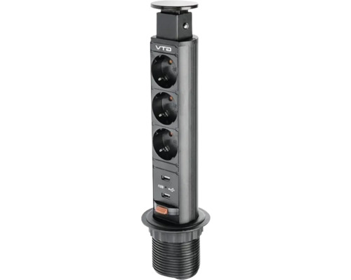 Multipriză electrică încorporabilă GTV 3 posturi, 3xCP contact de protecție, negru
