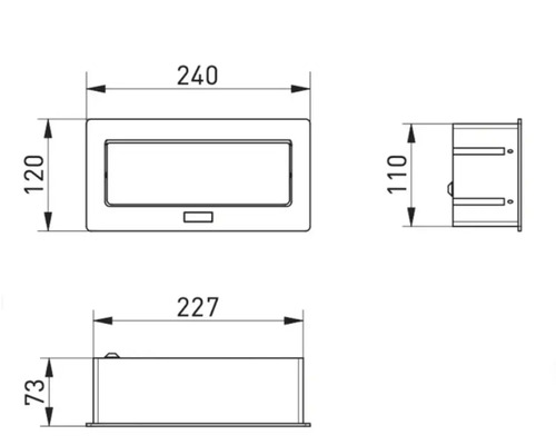 Desen tehnic al unei trape de revizie încastrate cu dimensiuni.